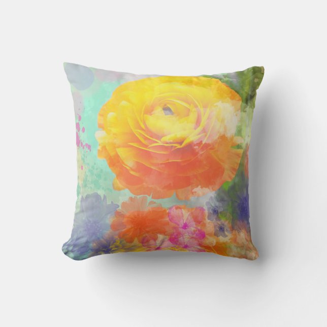 Artistic colourful floral throw pillow (Front)