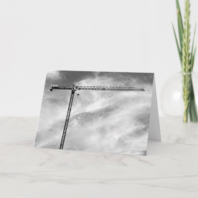 Artistic Construction Crane Black and White Photo Card (Front)