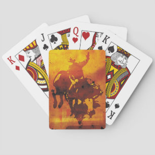 Artistic copper cowboy bull rider playing cards