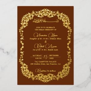 Artistic Copper Gold Floral Paisley Muslim Wedding Foil Invitation