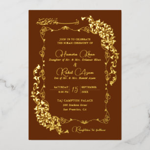 Artistic Copper Gold Floral Paisley Muslim Wedding Foil Invitation