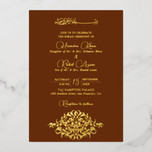 Artistic Copper Gold Floral Paisley Muslim Wedding Foil Invitation