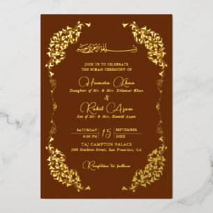 Artistic Copper Gold Floral Paisley Muslim Wedding Foil Invitation