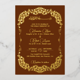 Artistic Copper Gold Floral Paisley Muslim Wedding Foil Invitation