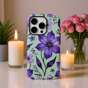 Artistic Cosmos Flowers on Blue iPhone 16 Pro Case
