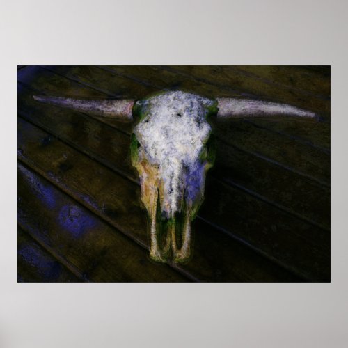 Artistic Cow Skull with Horns Poster