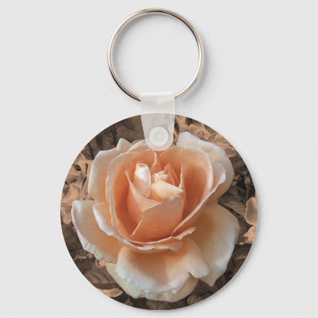 Artistic Cream Orange Rose Photo Keychain (Front)