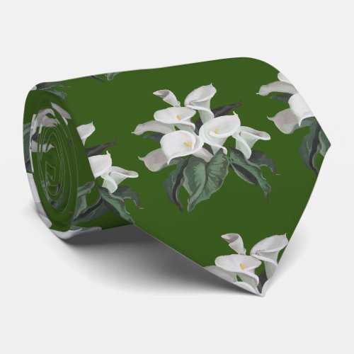 Artistic Cream White Calla Lilies Bouquet Cut Out Neck Tie