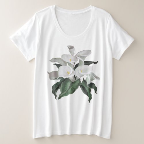 Artistic Cream White Calla Lilies Bouquet Cut Out Plus Size T_Shirt