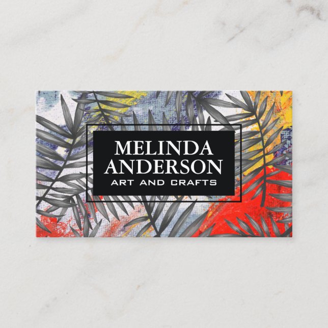Artistic Creative Background Palm Leaves Business Card (Front)