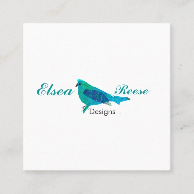 Artistic Creative Designer  Cute Blue Bird Square Business Card (Front)