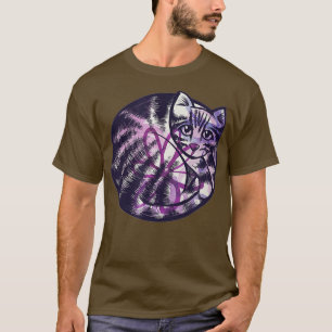 Artistic Curled Up Cat Garden Kitty Purple Flower  T-Shirt