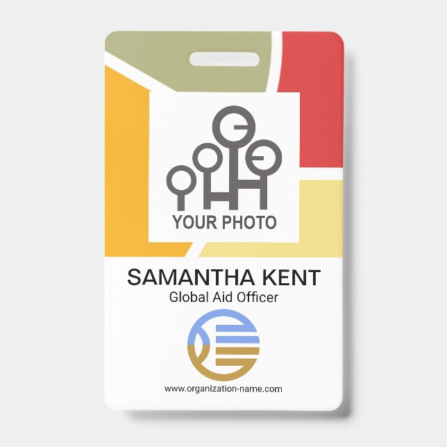 Artistic Curvature Borders Employee Photo Template Badge (Front)