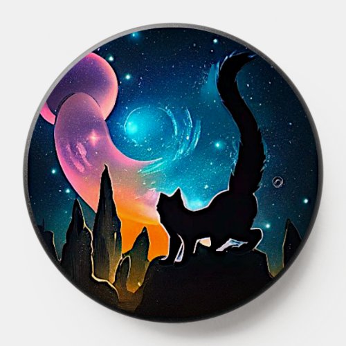 Artistic Cute Cat and Galaxy Stars  Mountains  PopSocket