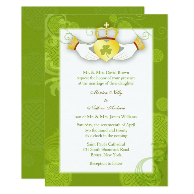 Artistic Cute Claddagh Heart Irish Wedding Invitation