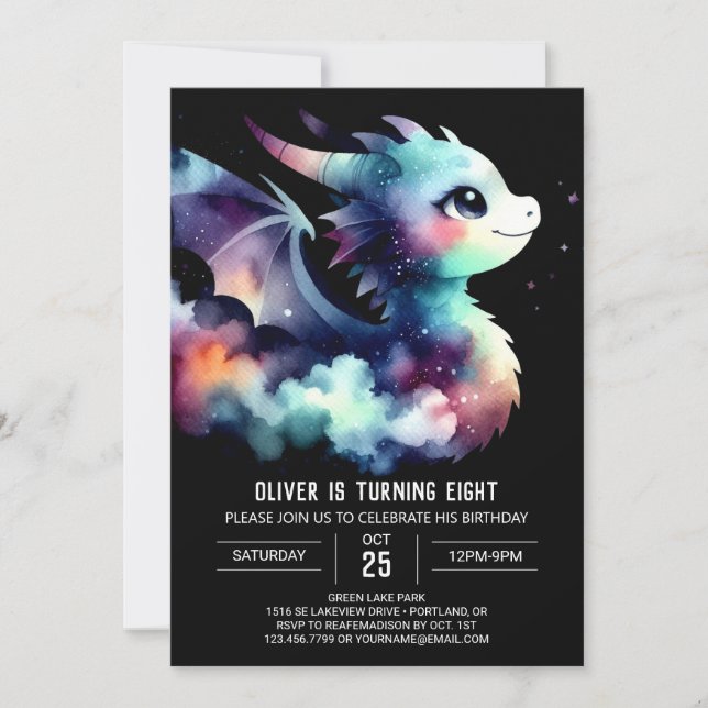 Artistic Cute Dragon Birthday Invitation (Front)