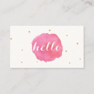 Artistic Cute Pink Watercolor Hello Greeting Business Card