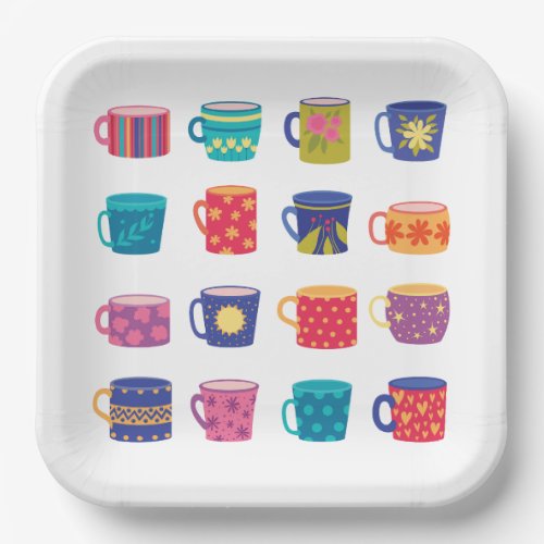 Artistic Decorated Mugs Paper Plates