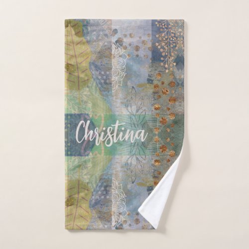 Artistic decorative green yellow grey aesthetic  hand towel 