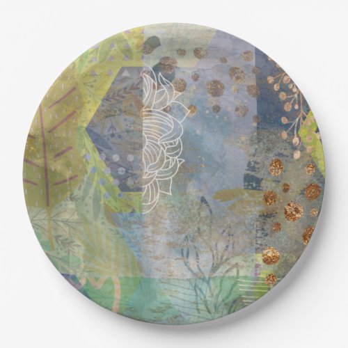 Artistic decorative green yellow grey aesthetic paper plates