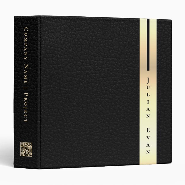 Artistic Detail Minimalist Black & Gold Qr code 3 Ring Binder (Front/Spine)