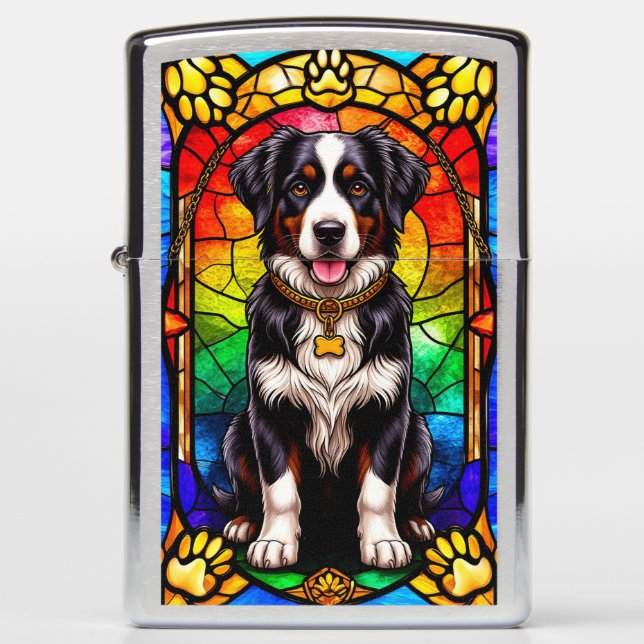 Artistic Dog Stained Glass Portrait Zippo Lighter (Front)