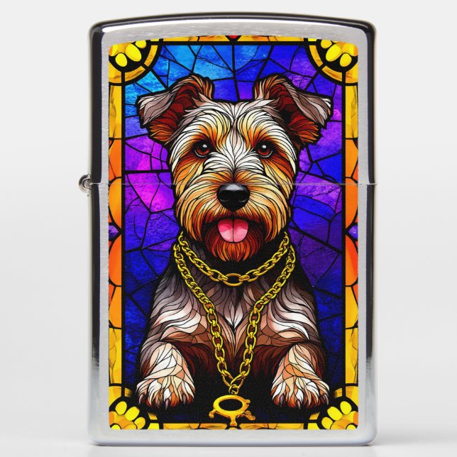 Artistic Dog Stained Glass Portrait Zippo Lighter (Front)