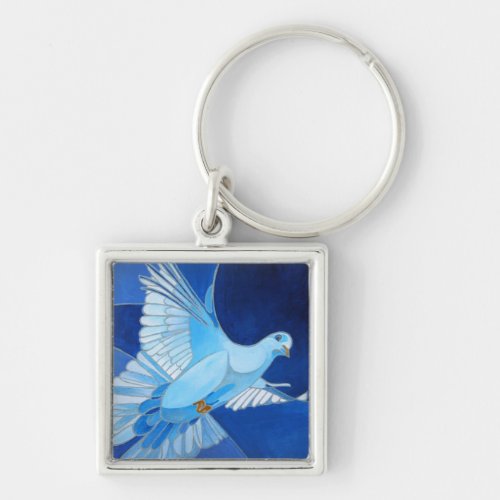 Artistic Dove Outline Art In Cerulean Blue Keychain