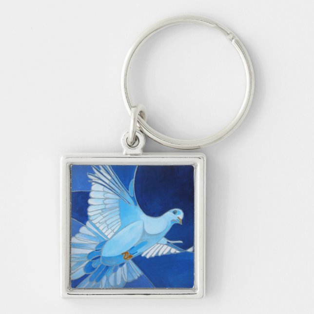 Artistic Dove Outline Art In Cerulean Blue Keychain (Front)