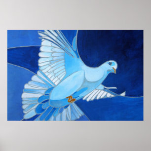 Artistic Dove Outline Art In Cerulean Blue Poster