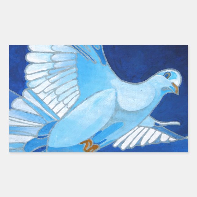 Artistic Dove Outline Art In Cerulean Blue Rectangular Sticker (Front)