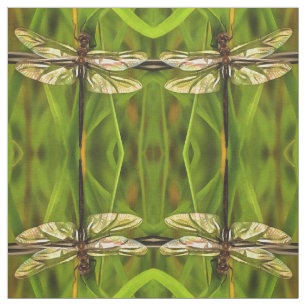 Artistic Dragonfly In Brown And Yellow On Green Fabric