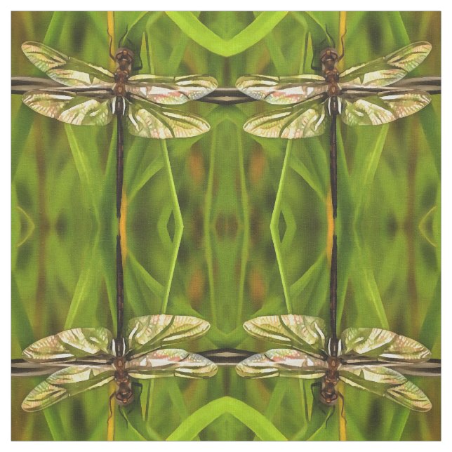 Artistic Dragonfly In Brown And Yellow On Green Fabric (Swatch)