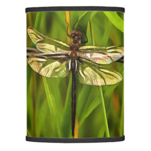 Artistic Dragonfly In Brown And Yellow On Green Lamp Shade