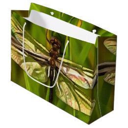 Artistic Dragonfly In Brown And Yellow On Green Large Gift Bag
