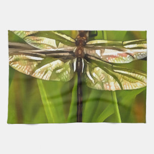 Artistic Dragonfly In Brown And Yellow On Green Towel