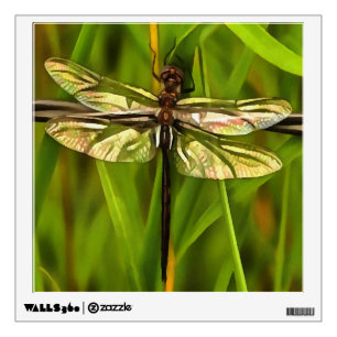 Artistic Dragonfly In Brown And Yellow On Green Wall Sticker