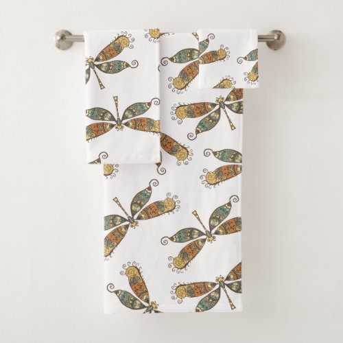 Artistic Dragonfly Pattern Bath Towel Set