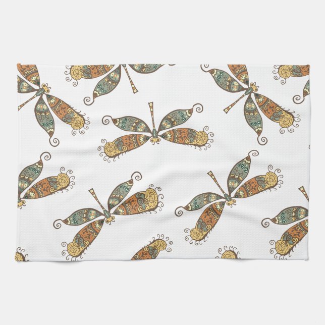 Artistic Dragonfly Pattern Kitchen Towel (Horizontal)