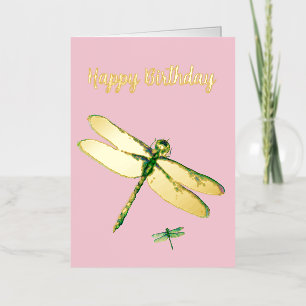 Artistic Dragonfly Pink Foil Birthday Card