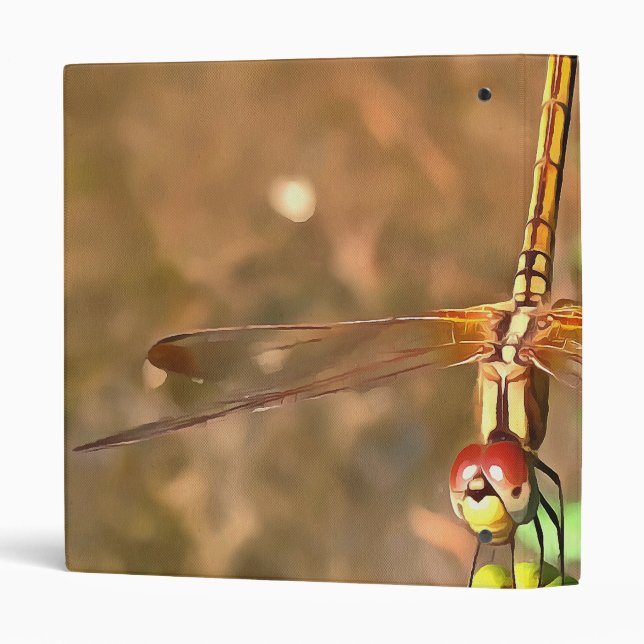 Artistic Dragonfly Resting On A Flower Head 3 Ring Binder (Back/Spine)