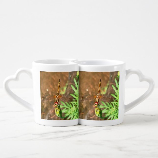Artistic Dragonfly Resting On A Flower Head Coffee Mug Set (Back Nesting)