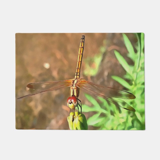 Artistic Dragonfly Resting On A Flower Head Doormat (Front)