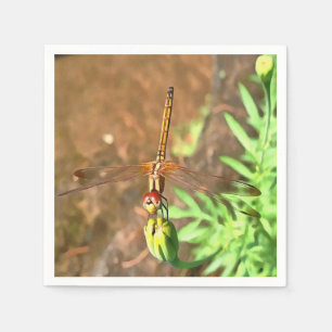 Artistic Dragonfly Resting On A Flower Head Napkins