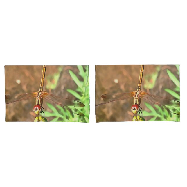 Artistic Dragonfly Resting On A Flower Head Pillowcase (Front-Set)