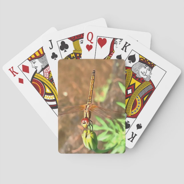 Artistic Dragonfly Resting On A Flower Head Poker Cards (Back)