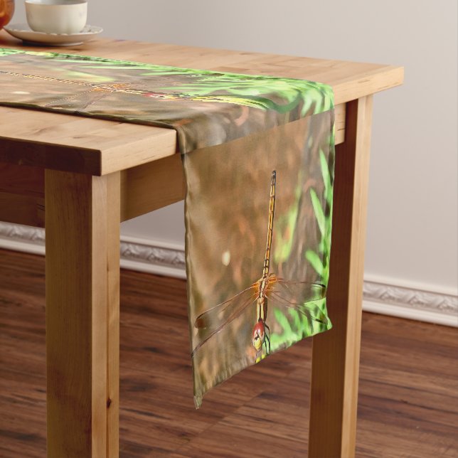 Artistic Dragonfly Resting On A Flower Head Short Table Runner (In Situ)