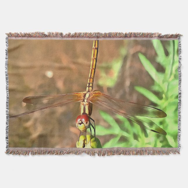 Artistic Dragonfly Resting On A Flower Head Throw Blanket (Front)