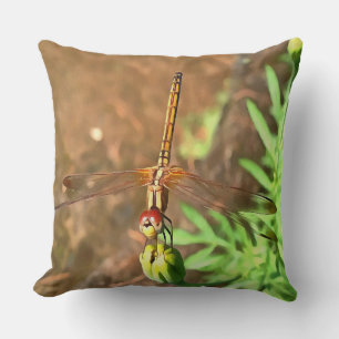 Artistic Dragonfly Resting On A Flower Head Throw Pillow