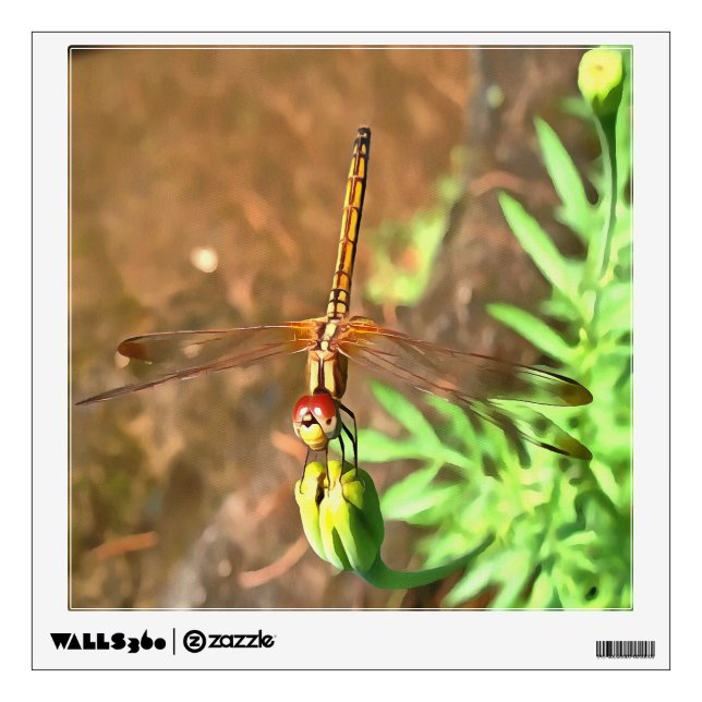 Artistic Dragonfly Resting On A Flower Head Wall Sticker (Front)